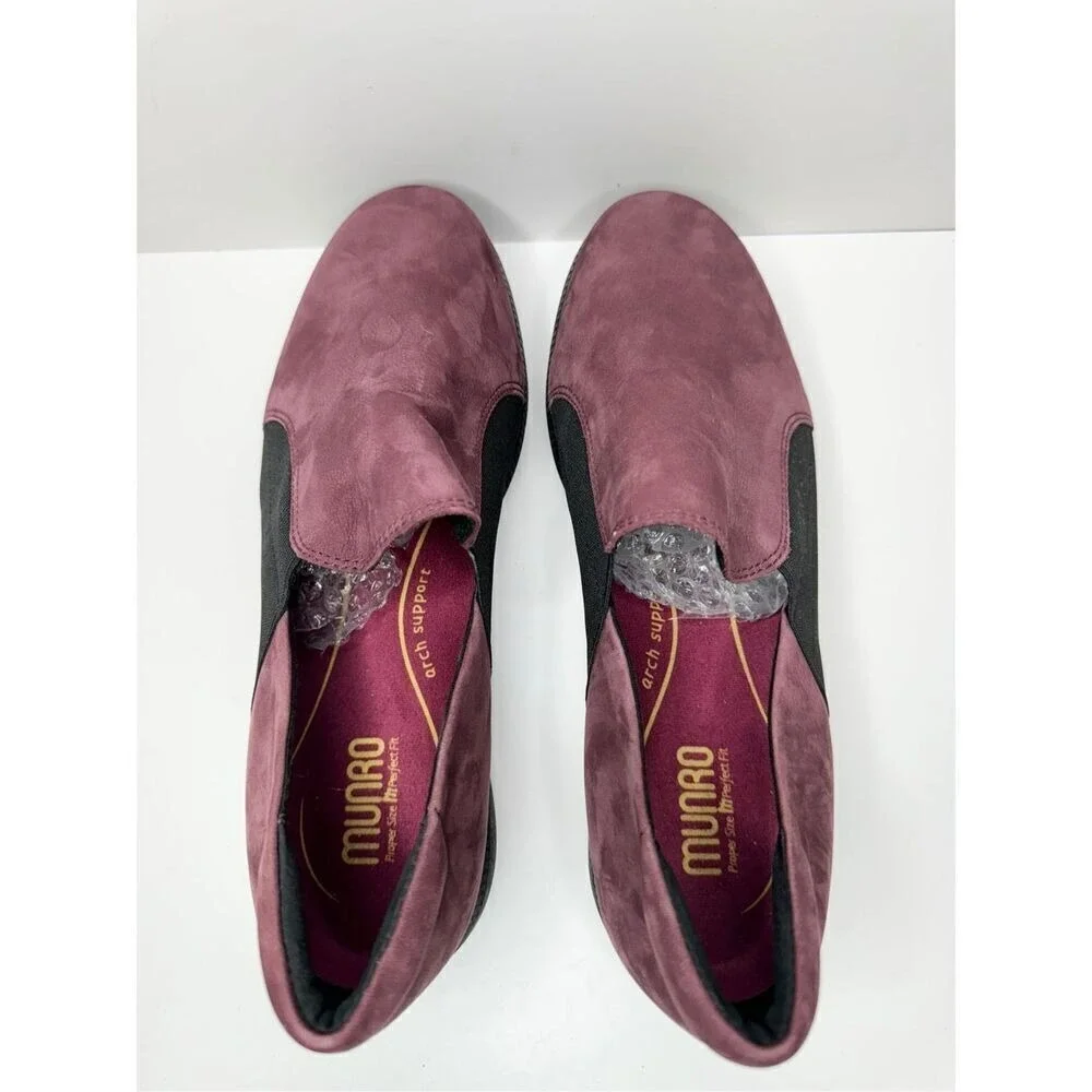Munro American Gabbie Plum Purple Leather Suede Slip On Loafers Size 10.5 Wide